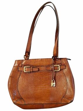 Etienne Aigner Brown Embossed Leather Shoulder Bag